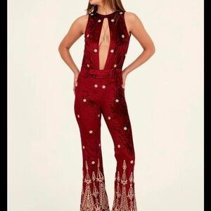 Free People x LENNI Chromatic Velvet Jumpsuit – Wine Red | XS | NWT